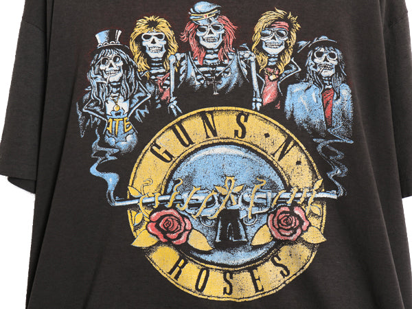 80s USA製 ★ ガンズアンドローゼス イラスト プリント Tシャツ メンズ XL 程/ ヴィンテージ 当時物 スカル グラフィック バンド ロック 黒