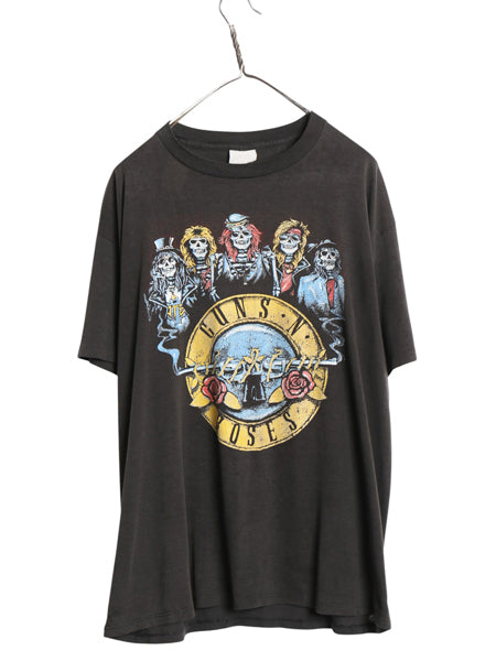 80s USA製 ★ ガンズアンドローゼス イラスト プリント Tシャツ メンズ XL 程/ ヴィンテージ 当時物 スカル グラフィック バンド ロック 黒