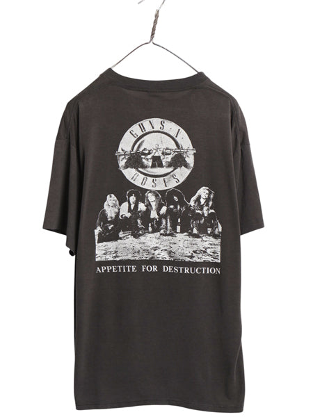 80s USA製 ★ ガンズアンドローゼス イラスト プリント Tシャツ メンズ XL 程/ ヴィンテージ 当時物 スカル グラフィック バンド ロック 黒
