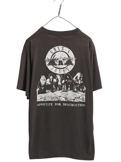 80s USA製 ★ ガンズアンドローゼス イラスト プリント Tシャツ メンズ XL 程/ ヴィンテージ 当時物 スカル グラフィック バンド ロック 黒