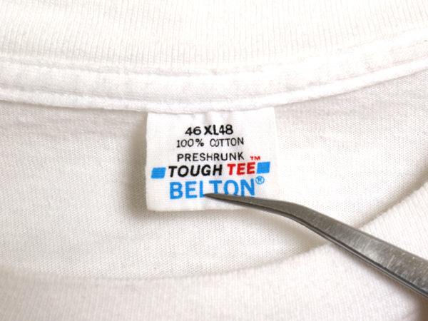80s USA製 プリント 長袖 Tシャツ メンズ XL 小さめ L 程/ ヴィンテージ ロンT ヘビーウェイト コットン シングルステッチ 袖プリント 白