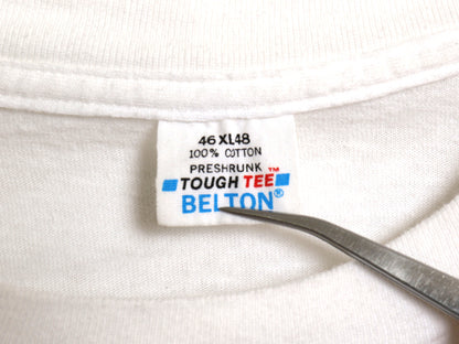 80s USA製 プリント 長袖 Tシャツ メンズ XL 小さめ L 程/ ヴィンテージ ロンT ヘビーウェイト コットン シングルステッチ 袖プリント 白