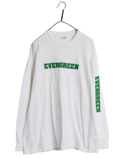 80s USA製 プリント 長袖 Tシャツ メンズ XL 小さめ L 程/ ヴィンテージ ロンT ヘビーウェイト コットン シングルステッチ 袖プリント 白