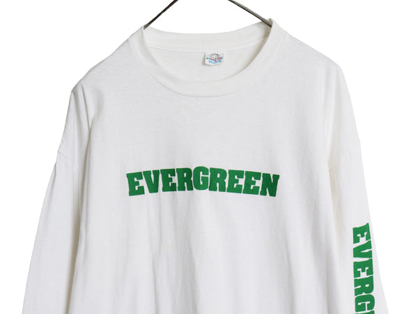 80s USA製 プリント 長袖 Tシャツ メンズ XL 小さめ L 程/ ヴィンテージ ロンT ヘビーウェイト コットン シングルステッチ 袖プリント 白