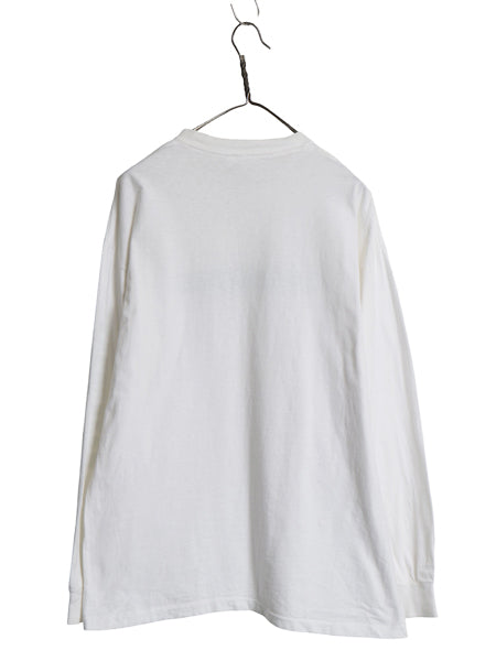 80s USA製 プリント 長袖 Tシャツ メンズ XL 小さめ L 程/ ヴィンテージ ロンT ヘビーウェイト コットン シングルステッチ 袖プリント 白