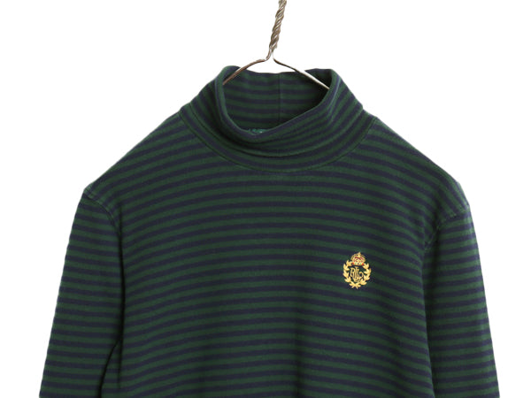 90s ローレン ラルフローレン タートルネック ボーダー 長袖 Tシャツ レディース M 古着 オールド ロンT コットン ストレッチ カットソー 