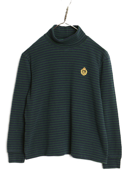 90s ローレン ラルフローレン タートルネック ボーダー 長袖 Tシャツ レディース M 古着 オールド ロンT コットン ストレッチ カットソー 
