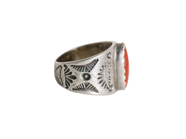 60s ~ 80s ★ ナバホ レッド コーラル シルバー リング / ヴィンテージ アーティスト ホールマーク 刻印 インディアン ジュエリー 指輪 銀