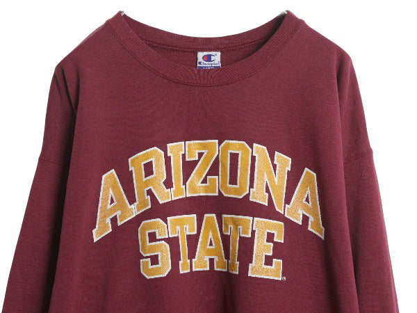 90s チャンピオン 2段 カレッジ プリント スウェット メンズ L / オールド トレーナー クルーネック 裏起毛なし 薄手 トップス カットソー