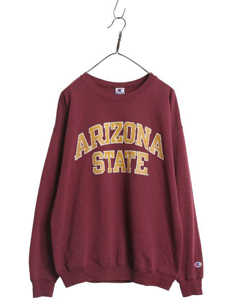 90s チャンピオン 2段 カレッジ プリント スウェット メンズ L / オールド トレーナー クルーネック 裏起毛なし 薄手 トップス カットソー