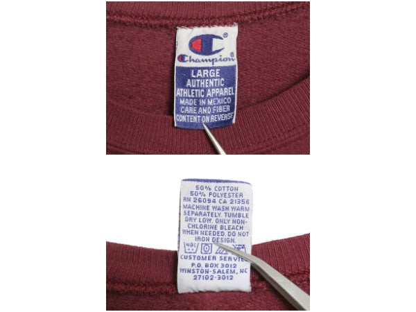 90s チャンピオン 2段 カレッジ プリント スウェット メンズ L / オールド トレーナー クルーネック 裏起毛なし 薄手 トップス カットソー