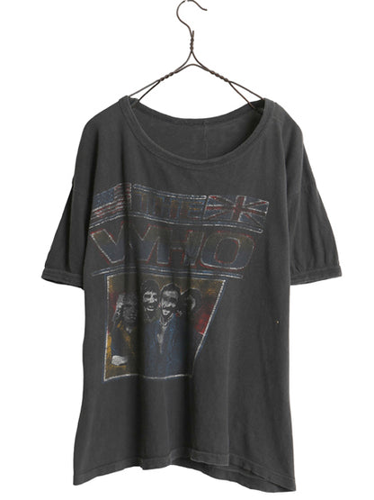 70s パキ綿 ★ The Who イラスト プリント Tシャツ メンズ S レディース M 程 ヴィンテージ バンド ロック モッズ シングルステッチ 黒