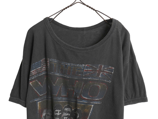 70s パキ綿 ★ The Who イラスト プリント Tシャツ メンズ S レディース M 程 ヴィンテージ バンド ロック モッズ シングルステッチ 黒