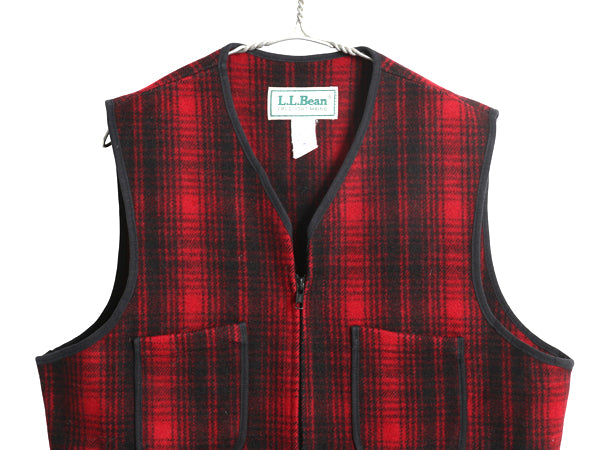 80s USA製 エルエルビーン フルジップ ウール ベスト メンズ M / ヴィンテージ アウトドア オンブレ チェック シンチバック 重ね着 前開き