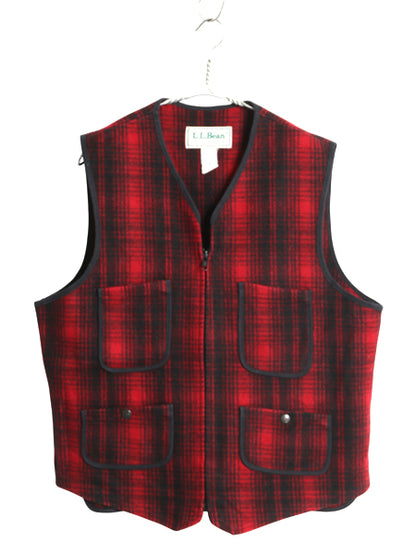 80s USA製 エルエルビーン フルジップ ウール ベスト メンズ M / ヴィンテージ アウトドア オンブレ チェック シンチバック 重ね着 前開き