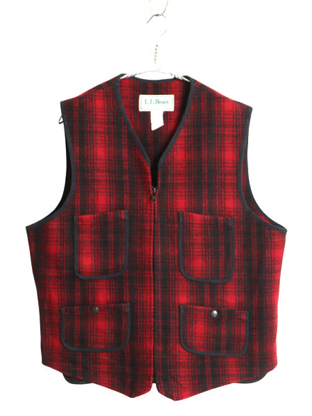 80s USA製 エルエルビーン フルジップ ウール ベスト メンズ M / ヴィンテージ アウトドア オンブレ チェック シンチバック 重ね着 前開き