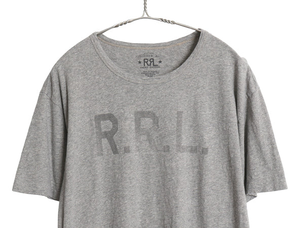 ダブルアールエル ラルフローレン ロゴ ステンシル プリント Tシャツ メンズ L / ポロ ロゴT シングルステッチ カットソー 霜降りグレー