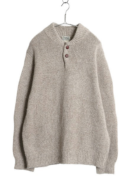 エルエルビーン ヘンリーネック ニット セーター メンズ L / アウトドア ラム ウール モックネック 長袖ニット プルオーバー 無地 ゆったり