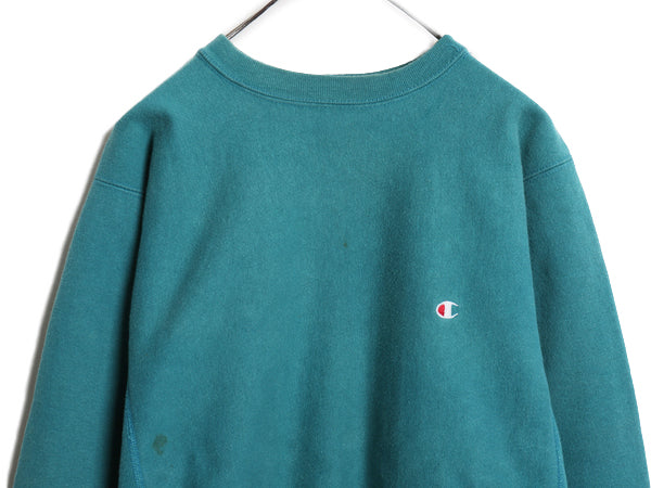 90s USA製 ★ チャンピオン リバースウィーブ スウェット メンズ L / オールド トレーナー ワンポイント 目付き ヘビーウェイト ターコイズ