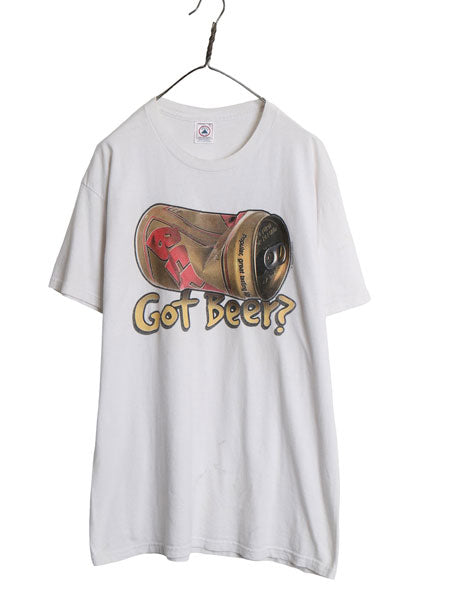 90s パロディ ビール 両面 イラスト プリント 半袖 Tシャツ メンズ L / オールド 当時物 グラフィック アート ヘビーウェイト コットン 白