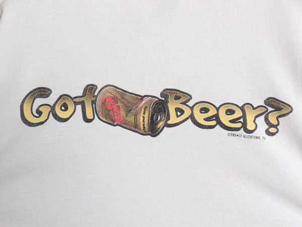 90s パロディ ビール 両面 イラスト プリント 半袖 Tシャツ メンズ L / オールド 当時物 グラフィック アート ヘビーウェイト コットン 白