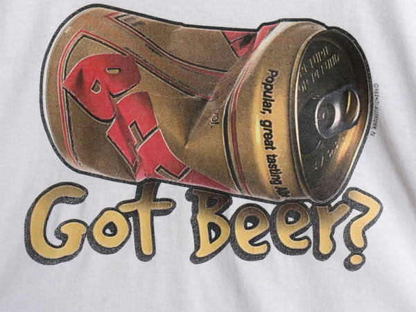 90s パロディ ビール 両面 イラスト プリント 半袖 Tシャツ メンズ L / オールド 当時物 グラフィック アート ヘビーウェイト コットン 白