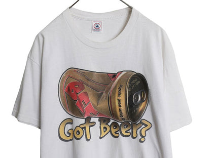 90s パロディ ビール 両面 イラスト プリント 半袖 Tシャツ メンズ L / オールド 当時物 グラフィック アート ヘビーウェイト コットン 白