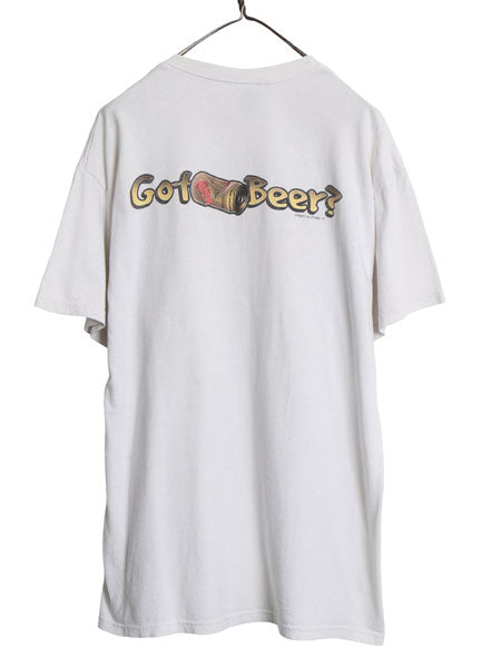 90s パロディ ビール 両面 イラスト プリント 半袖 Tシャツ メンズ L / オールド 当時物 グラフィック アート ヘビーウェイト コットン 白