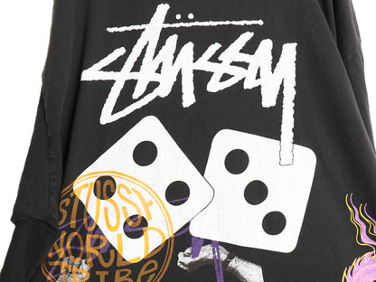 ステューシー 両面 イラスト プリント Tシャツ メンズ XXL 古着 ヘビーウェイト スカル グラフィック アート 半袖Tシャツ 大きいサイズ 黒