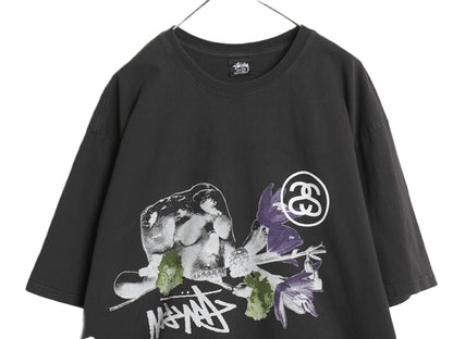 ステューシー 両面 イラスト プリント Tシャツ メンズ XXL 古着 ヘビーウェイト スカル グラフィック アート 半袖Tシャツ 大きいサイズ 黒