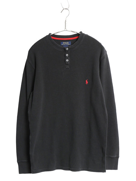 ポロ ラルフローレン 長袖 サーマル Tシャツ メンズ M / ロンT ワッフル ワンポイント ポニー インナー カットソー ヘンリーネック 黒 無地