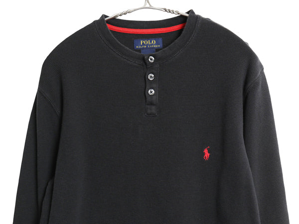 ポロ ラルフローレン 長袖 サーマル Tシャツ メンズ M / ロンT ワッフル ワンポイント ポニー インナー カットソー ヘンリーネック 黒 無地
