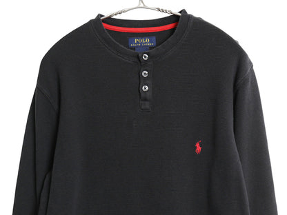 ポロ ラルフローレン 長袖 サーマル Tシャツ メンズ M / ロンT ワッフル ワンポイント ポニー インナー カットソー ヘンリーネック 黒 無地