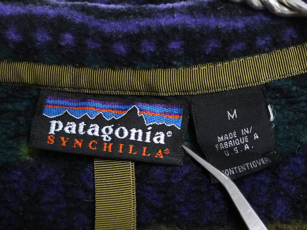 90s USA製 ★ パタゴニア ライトウェイト シンチラ スナップT メンズ M / 97年製 古着 フリース プルオーバー ジャケット TRADEWINDS 総柄