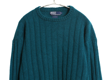 90s ポロ ラルフローレン ニット セーター メンズ XL / 古着 オールド ウール リブ編み ポニー無し 無地 シンプル 大きいサイズ グリーン