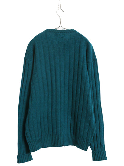 90s ポロ ラルフローレン ニット セーター メンズ XL / 古着 オールド ウール リブ編み ポニー無し 無地 シンプル 大きいサイズ グリーン
