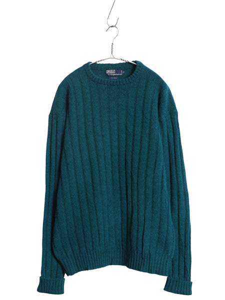 90s ポロ ラルフローレン ニット セーター メンズ XL / 古着 オールド ウール リブ編み ポニー無し 無地 シンプル 大きいサイズ グリーン