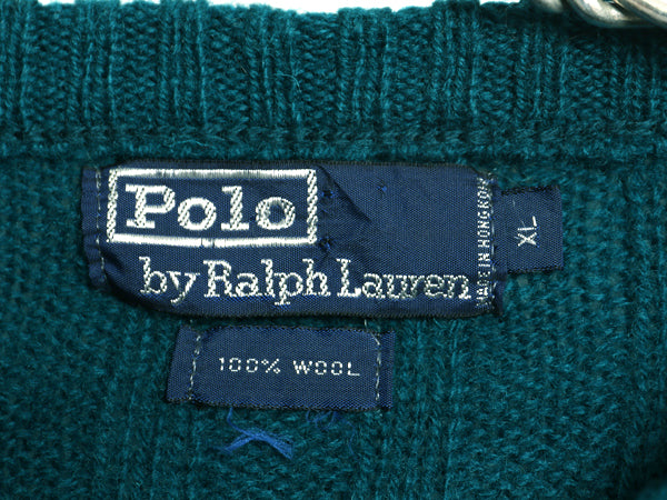 90s ポロ ラルフローレン ニット セーター メンズ XL / 古着 オールド ウール リブ編み ポニー無し 無地 シンプル 大きいサイズ グリーン