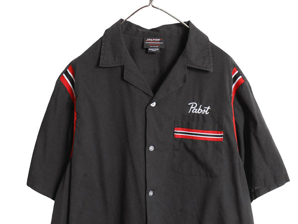 00s ヒルトン オープンカラー 半袖 ボーリング シャツ メンズ XL / オールド ボックス 開襟 ポケット付き 企業 プリント 黒 大きいサイズ 