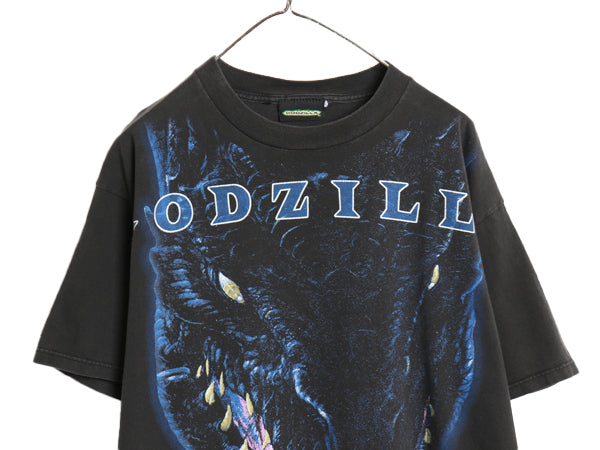 90s ★ ゴジラ 大判 イラスト プリント Tシャツ メンズ L 程/ オールド オフィシャル 当時物 ムービー 映画 キャラクター グラフィック 黒