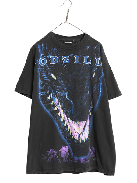90s ★ ゴジラ 大判 イラスト プリント Tシャツ メンズ L 程/ オールド オフィシャル 当時物 ムービー 映画 キャラクター グラフィック 黒