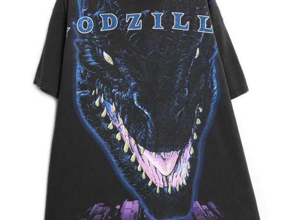 90s ★ ゴジラ 大判 イラスト プリント Tシャツ メンズ L 程/ オールド オフィシャル 当時物 ムービー 映画 キャラクター グラフィック 黒