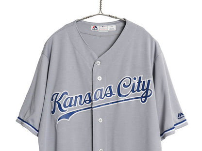 USA製 ロイヤルズ ベースボール シャツ メンズ L / MLB オフィシャル マジェスティック 大リーグ ユニフォーム ゲームシャツ 重ね着 前開き