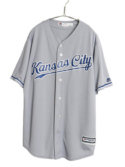 USA製 ロイヤルズ ベースボール シャツ メンズ L / MLB オフィシャル マジェスティック 大リーグ ユニフォーム ゲームシャツ 重ね着 前開き