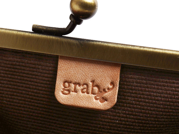 GRAB オリジナル ハンドメイド 本革 レザー がま口 財布 (大) / 新品 小物 ウォレット パース 小銭入れ コインケース ブラス 無地 ブラウン