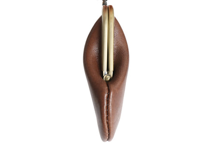 GRAB オリジナル ハンドメイド 本革 レザー がま口 財布 (大) / 新品 小物 ウォレット パース 小銭入れ コインケース ブラス 無地 ブラウン