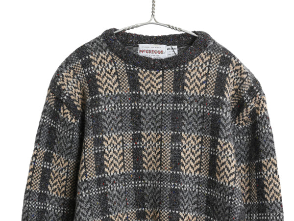 80s マクレガー デザイン ニット セーター メンズ M / 古着 ヴィンテージ チェック ネップ ウール アクリル 長袖ニット クルーネック 総柄
