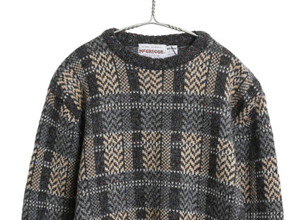 80s マクレガー デザイン ニット セーター メンズ M / 古着 ヴィンテージ チェック ネップ ウール アクリル 長袖ニット クルーネック 総柄