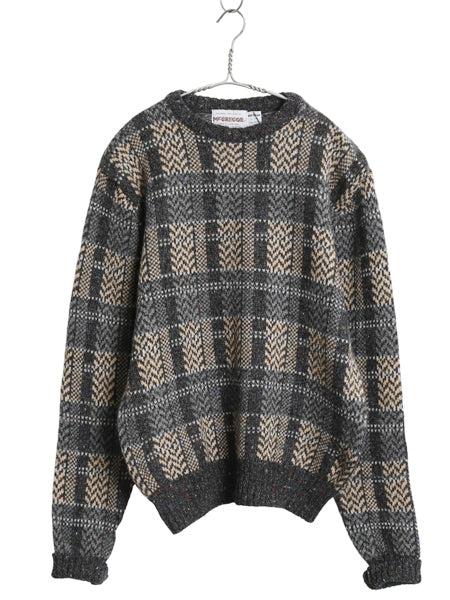80s マクレガー デザイン ニット セーター メンズ M / 古着 ヴィンテージ チェック ネップ ウール アクリル 長袖ニット クルーネック 総柄