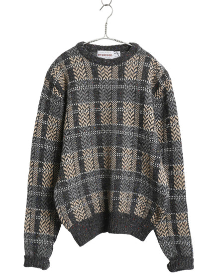 80s マクレガー デザイン ニット セーター メンズ M / 古着 ヴィンテージ チェック ネップ ウール アクリル 長袖ニット クルーネック 総柄